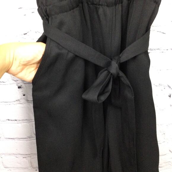 Ann Taylor Loft Wide Leg Belted Spaghetti Strap Rayon Linen Black Jumpsuit S - Picture 5 of 14